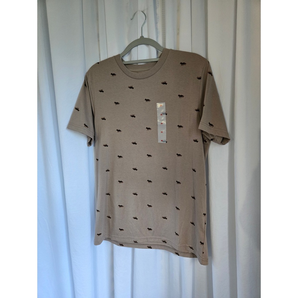 Old Navy Men's Tan Wolf Novelty Print Soft-Washed Short Sleeve Tee - Size M NWT